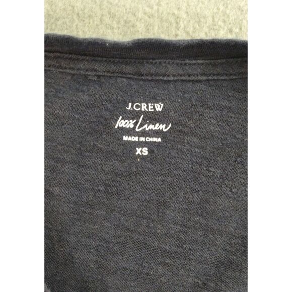 J. Crew Linen V-Neck Pocket T-Shirt Womens Size XS Navy Cottagecore Versatile - Picture 3 of 6